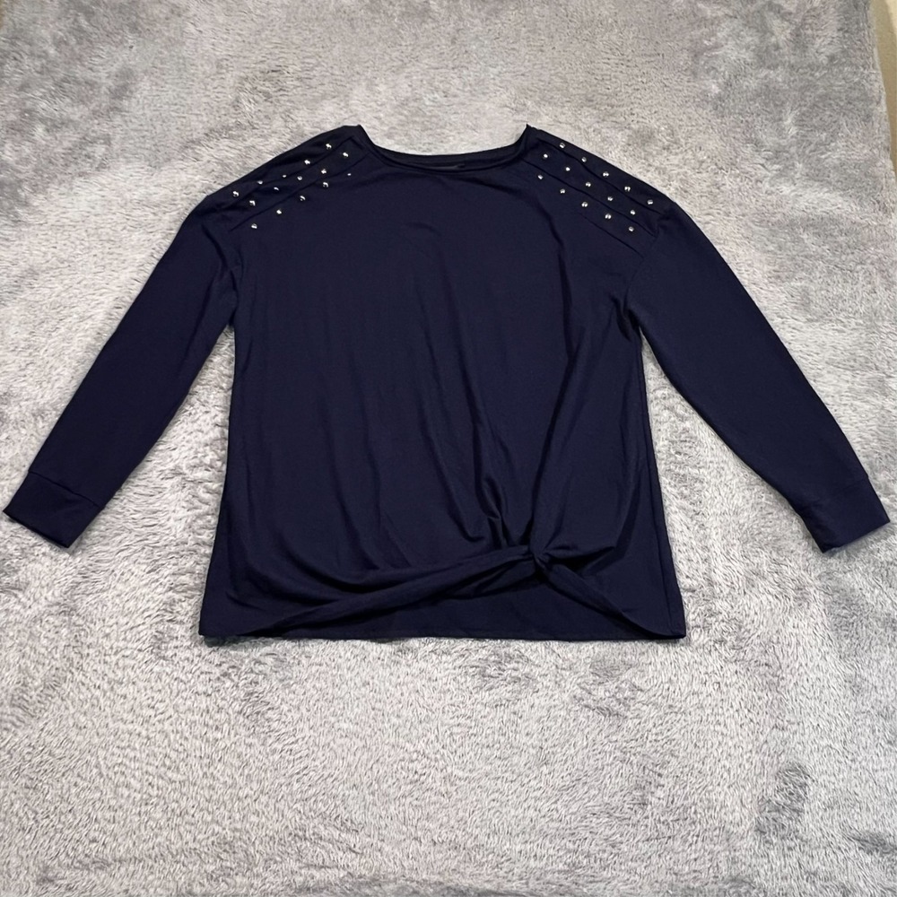 Rock & Republic Sweatshirt XL Navy Studded Twist Front Biker Grunge